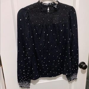 Lucky Brand Elegant Black and White Polka Dot Women's Top